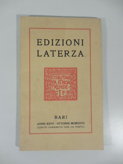 Catalogo della casa editrice Gius. Laterza & Figli, ottobre 1927