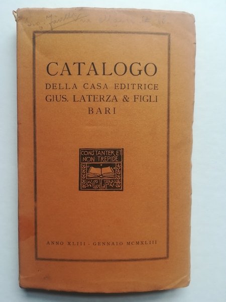 Catalogo della casa editrice Giuseppe Laterza & figli, Bari, anno …