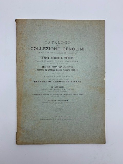 Catalogo della collezione Genolini (a vendersi per cessazione di commercio). …