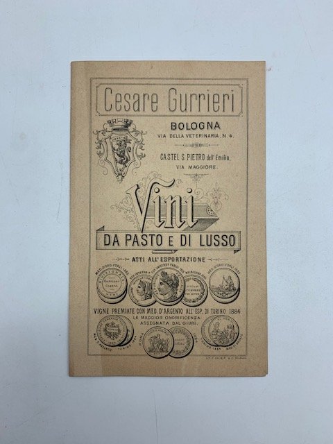 Cesare Guerrieri, Bologna. Vini da pasto e di lusso (pieghevole …