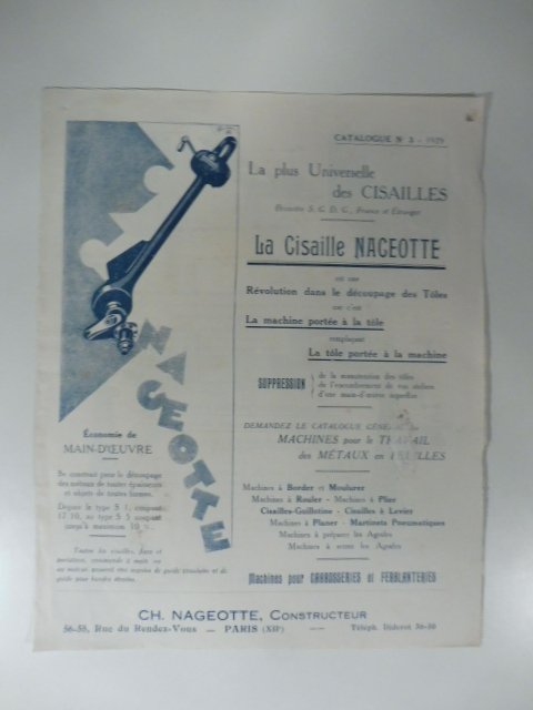 Ch. Nageotte constructeur. La plus Universelle des Cisailles. Pieghevole commerciale