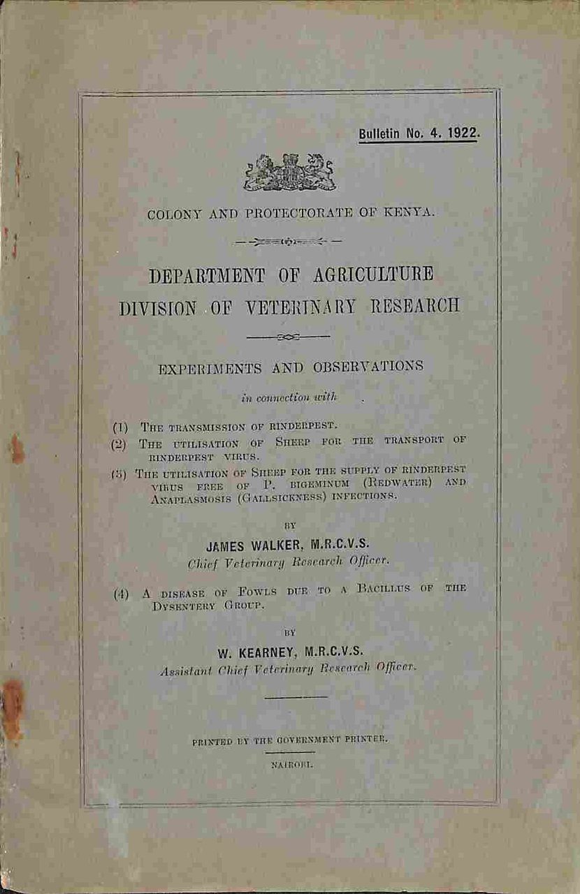 Colony and Protectorate of Kenya. Department of Agriculture. Division of …