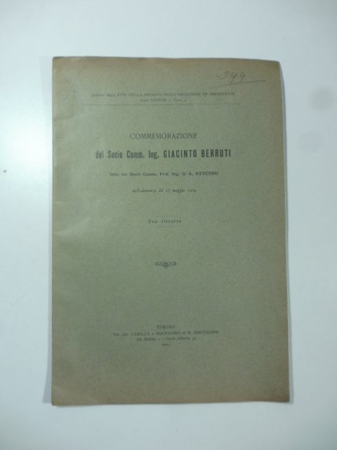 Commemorazione del socio Comm. Ing. Giacinto Berruti