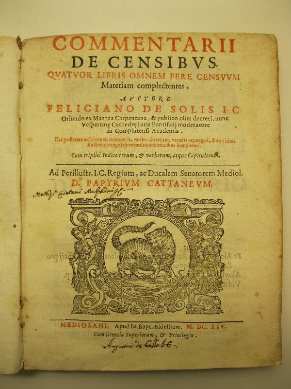 Commentarii de censibus quatuor libris omnem fere censuum materiam complectentes.; …