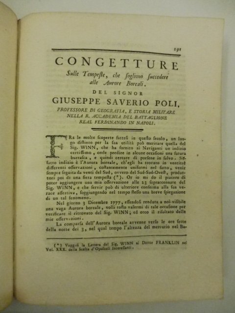 Congetture sulle tempeste che sogliono succedere alle aurore boreali