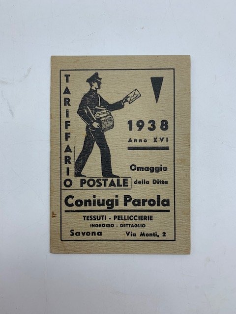 Coniugi Parola, Savona. Tessuti, pelliccerie. Ingrosso, dettaglio. Tariffario postale