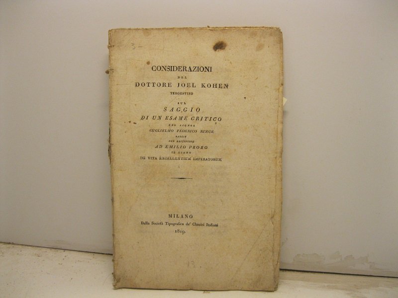 Considerazioni del dottore Joel Kohen tergestino sul saggio di un …