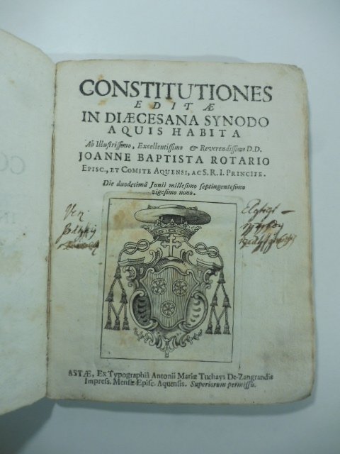 Constitutiones editae in diaecesana synodo Aquis habita Joanne Baptista Rotario