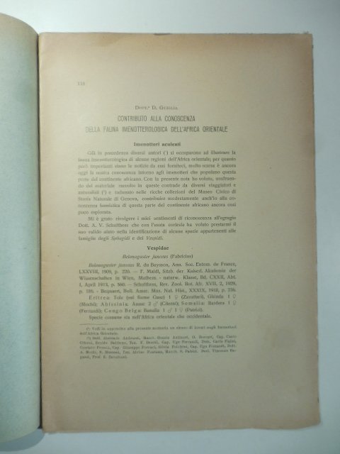 Contributo alla conoscenza della fauna imenotterologica dell'Africa orientale. Imenotteri aculeati