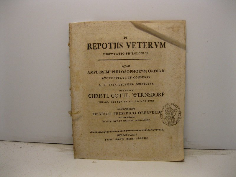 De repotiis veterum. Disputatio philologica quam amplissimi philosophorum ordinis auctoritate …