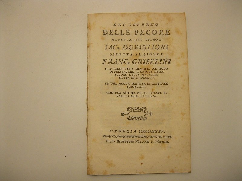 Del governo delle pecore. Memoria del Signor Jac. Doriglioni diretta …