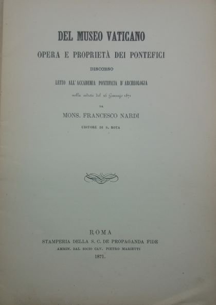 Del museo vaticano opera e proprieta' dei pontefici. Discorso letto …