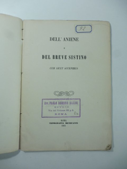 Dell'Aniene e del breve Sistino cum sicut accepimus