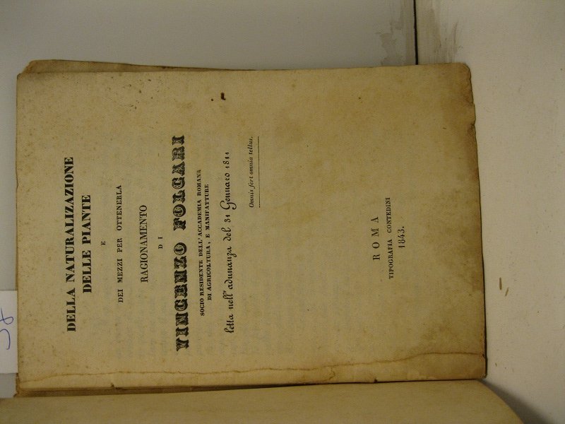 Della naturalizazione (sic) delle piante e dei mezzi per ottenerla. …