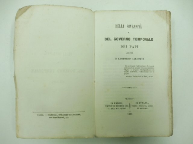 Della sovranita' e del governo temporale dei papi. Libri tre …