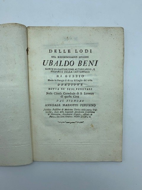 Delle lodi del reverendissimo signore Ubaldo Beni conte di Castiglione … | Immagine principale