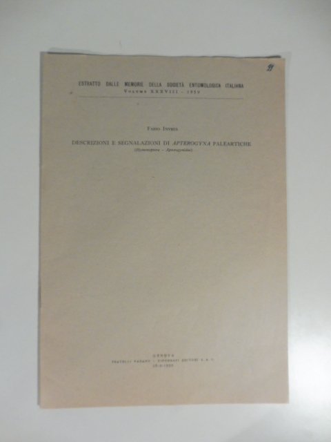 Descrizioni e segnalazioni di apterogyna paleartiche