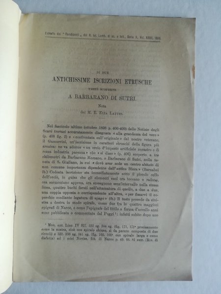 Di due antichissime iscrizioni etrusche a Barbarano di Sutri. Nota