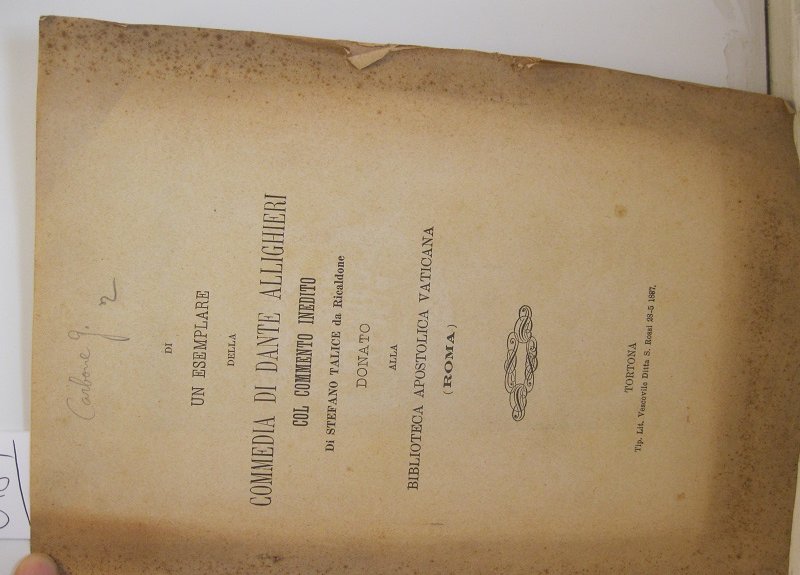 Di un esemplare della Commedia di Dante Allighieri col commento …