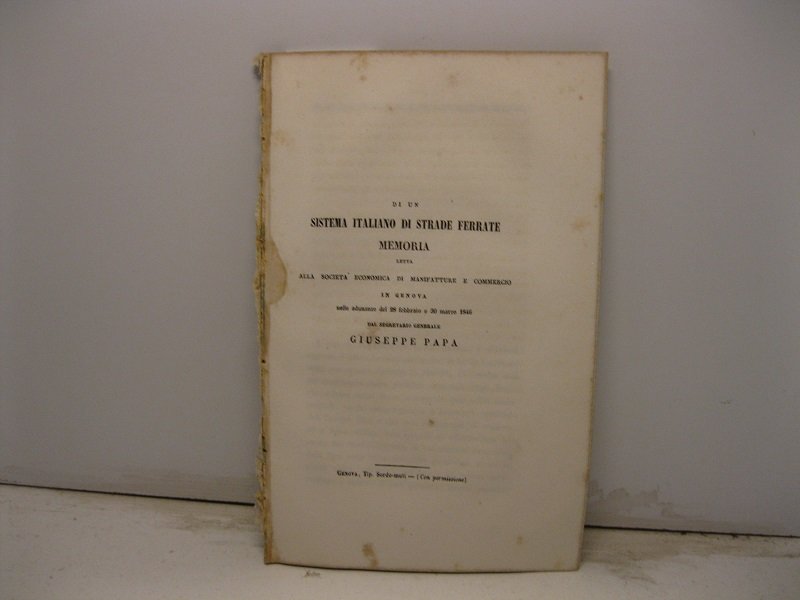 Di un sistema italiano di strade ferrate. Memoria letta alla …