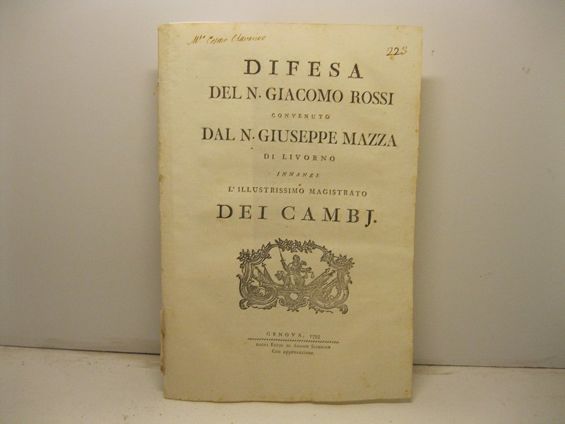 Difesa del N. Giacomo Rossi convenuto dal N. Giuseppe Mazza …