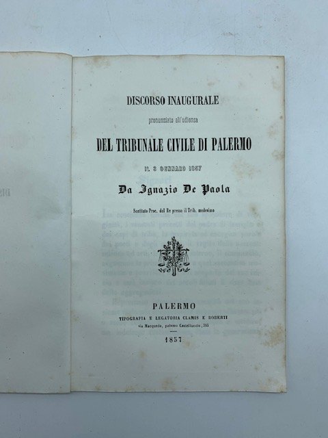 Discorso inaugurale pronunziato all'udienza del tribunale civile di Palermo il 3 gennaio 1857