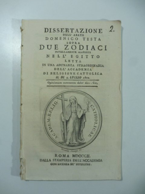 Dissertazione dell'abate Domenico Testa sopra due zodiaci novellamente scoperti nell'Egitto