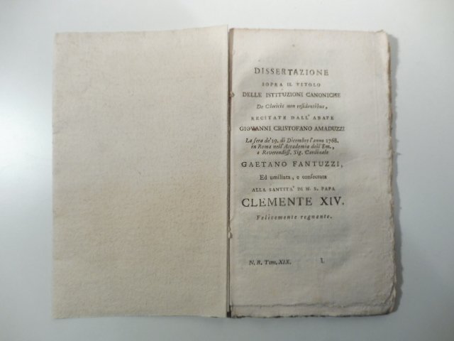 Dissertazione sopra il titolo delle istituzioni canoniche De clericis non …