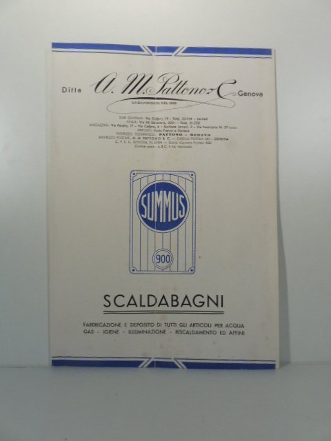 Ditta A. M. Pattono Genova. Summus scaldabagni