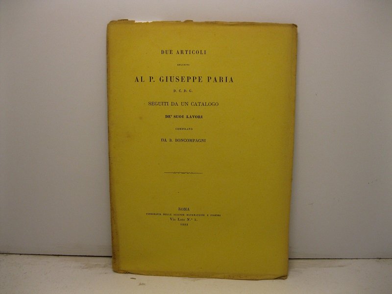 Due articoli relativi al p. Giuseppe Paria seguiti da un …