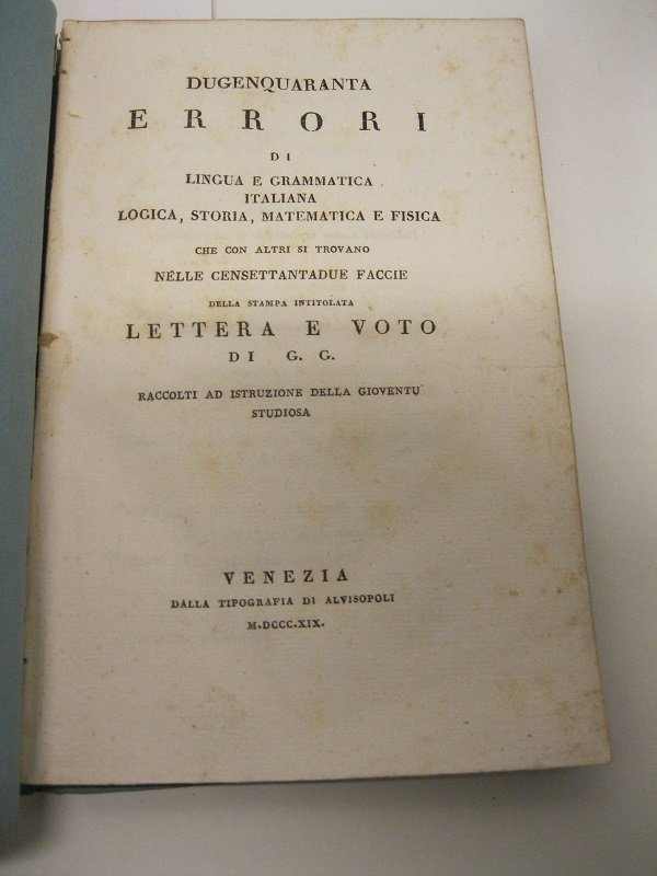 DUGENQUARANTA ERRORI DI LINGUA E GRAMMATICA ITALIANA logica, storia matematica … | Immagine principale