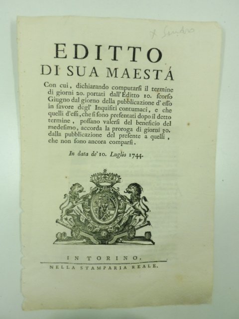 Editto di Sua maesta' con cui, dichiarando computarsi il termine …