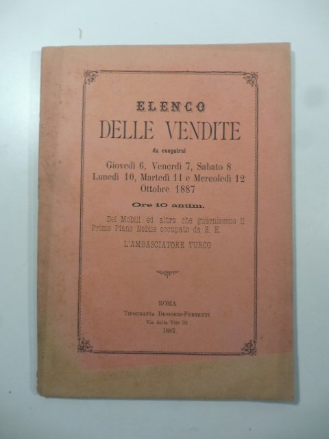 Elenco delle vendite da eseguirsi. ottobre 1887. dei mobili ed …