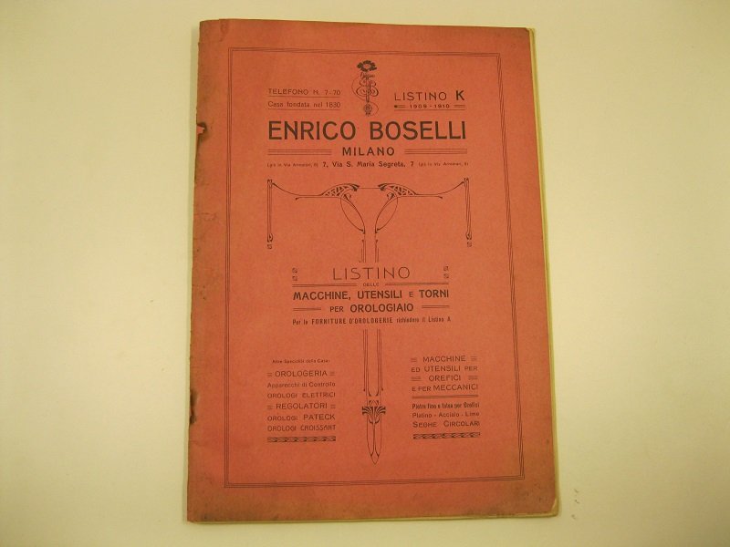 Enrico Boselli . Milano Listino delle macchine utensili e torni …