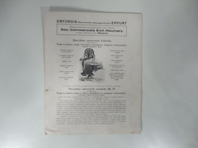Erfordia. Macchina universale, piallatrice. Brochure pubblicitaria
