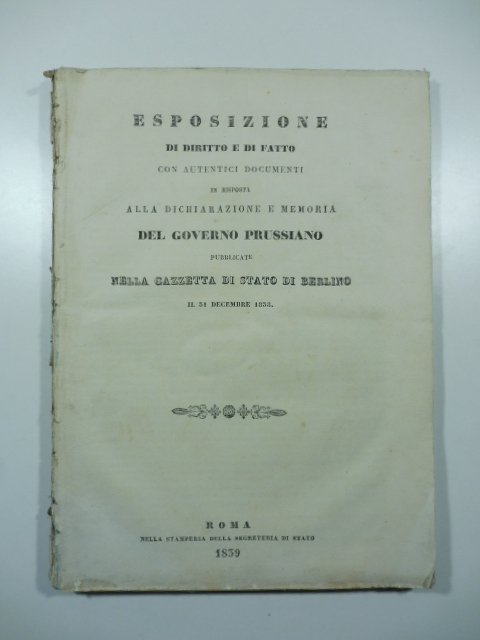 Esposizione di diritto e di fatto con autentici documenti in …