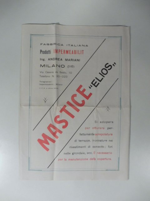 Fabbrica italiana Prodotti Impermeabilit. Ing. Andrea Mariani, Milano. Pieghevole pubblicitario