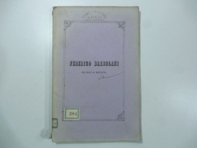 Federigo Barbolani dei conti di Montauto. Ricordo