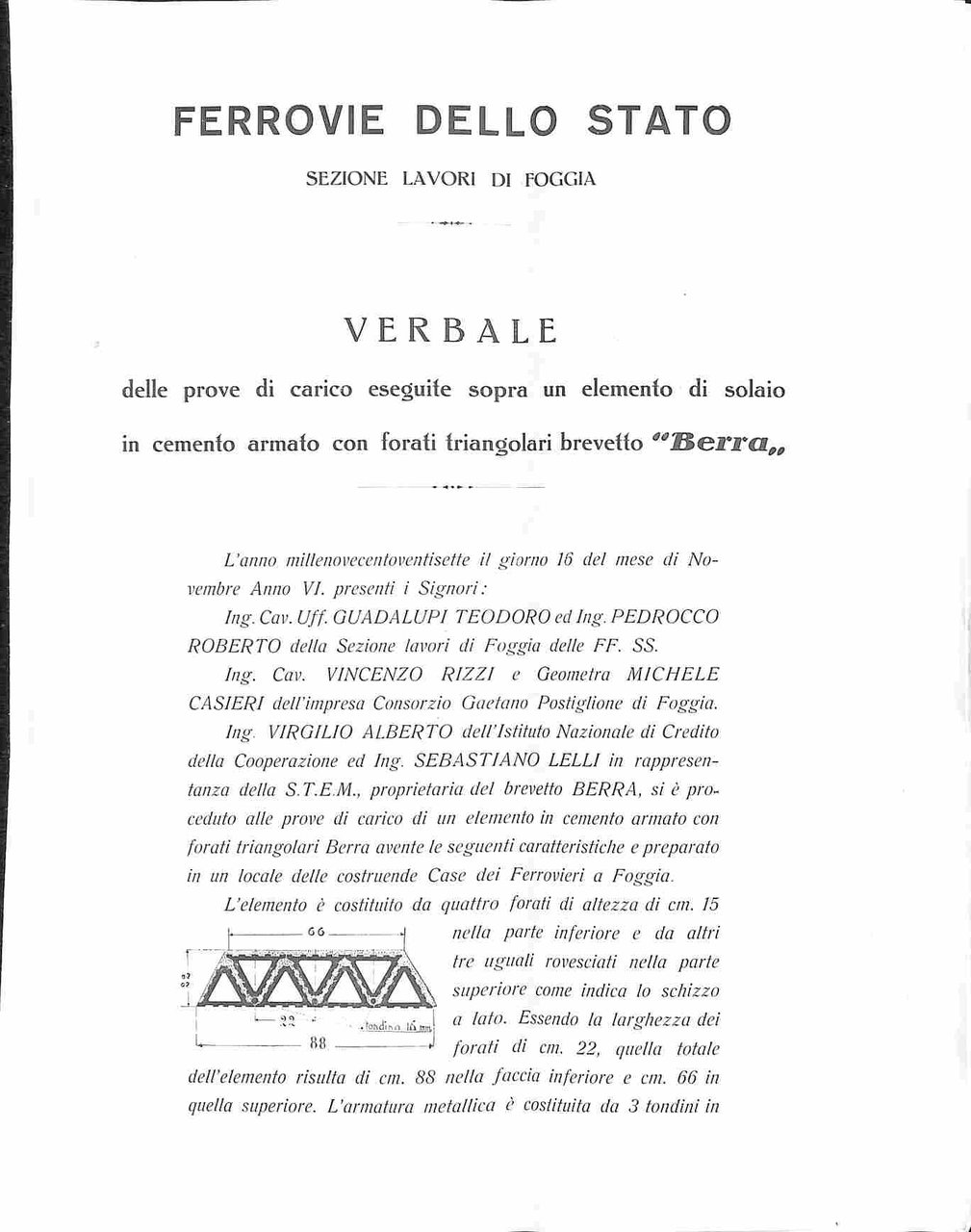 Ferrovie dello Stato. Sezione lavori di Foggia. Verbale delle prove …