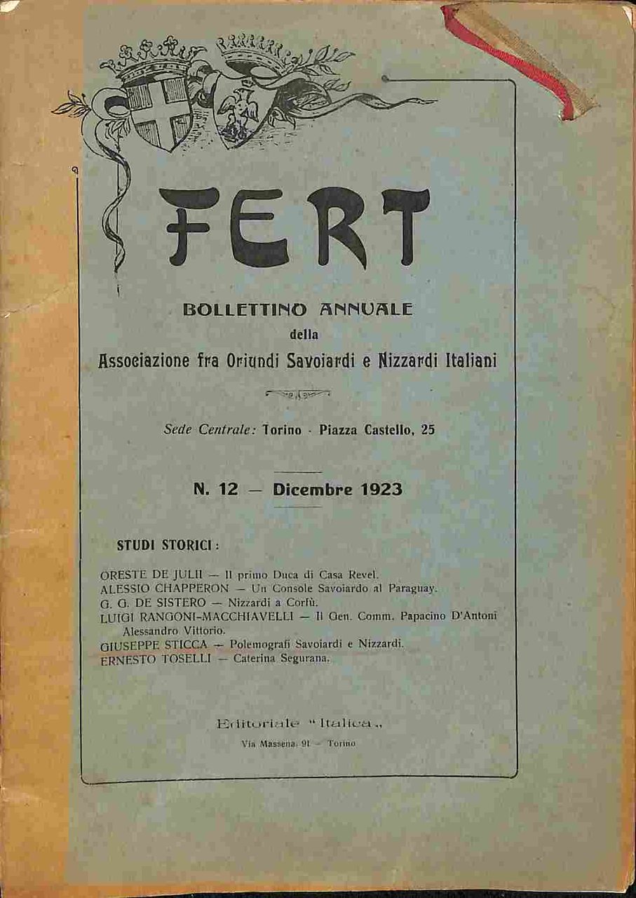 Fert. Bollettino dell'Associazione oriundi Savoiardi e Nizzardi italiani, n. 12, …