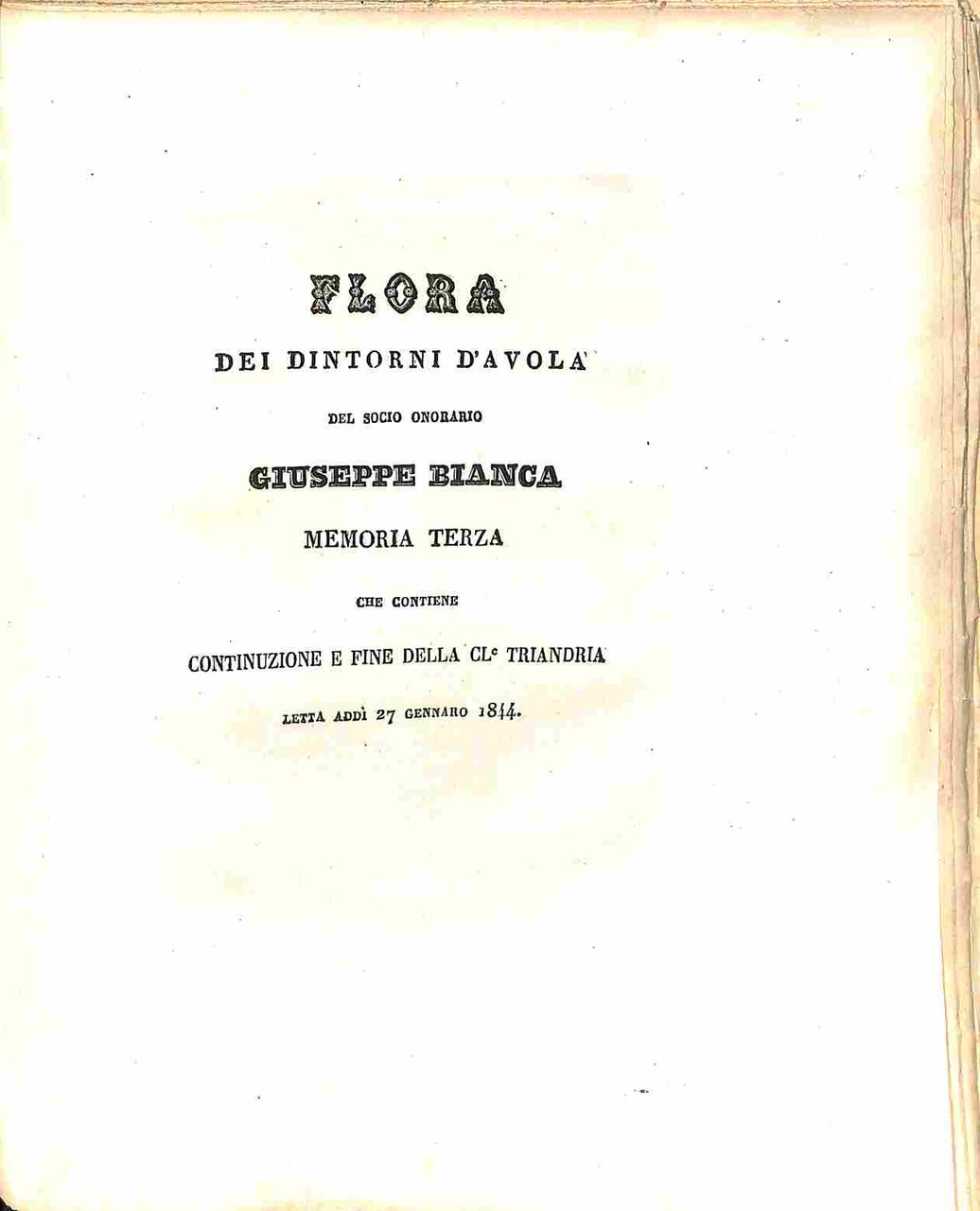 Flora dei dintorni d' Avola Memoria terza che contiene continuazione …