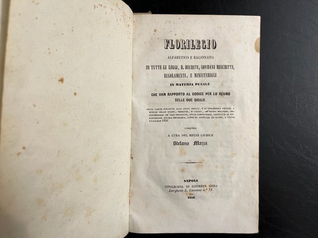 Florilegio alfabetico e ragionato di tutte le leggi, R. Decreti, … | Immagine principale