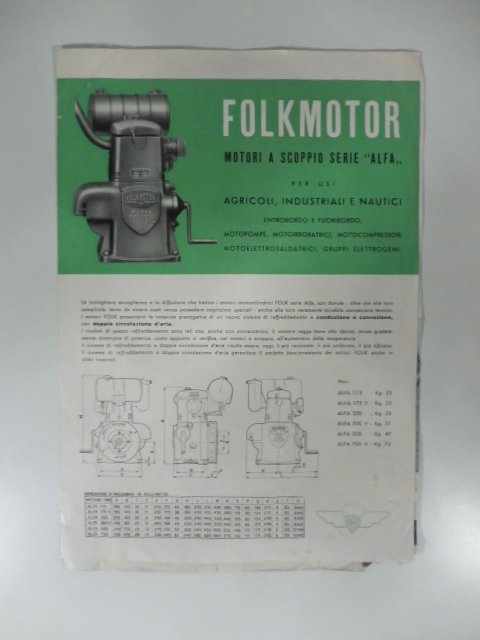 Folkmotor. Motori a scoppio serie Alfa; Propulsore fuoribordo Iap. Pieghevole …