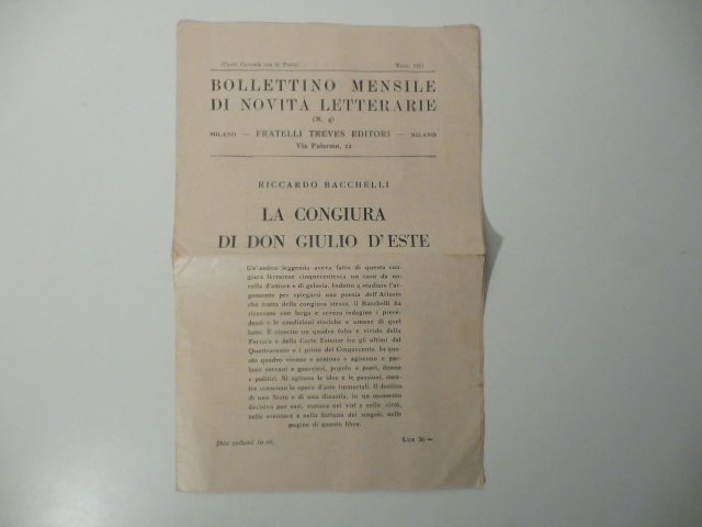 Fratelli Treves. Bollettino mensile di novita' letterarie, marzo 1931