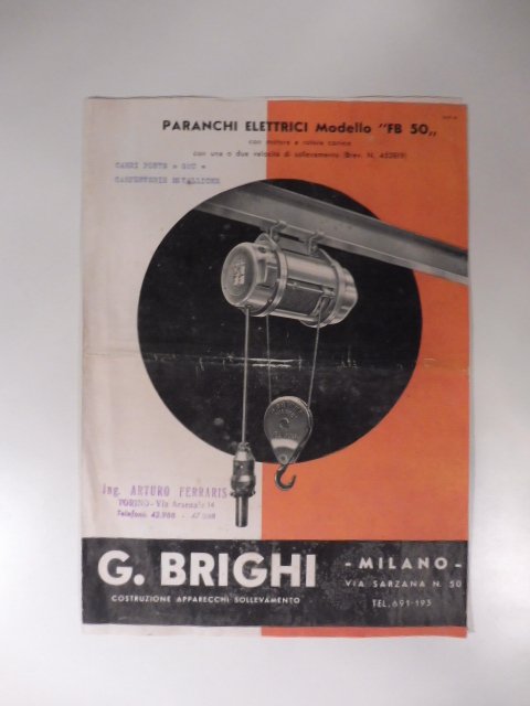 G. Brighi, Milano. Paranchi elettrici Modello FB 50. Pieghevole pubblicitario