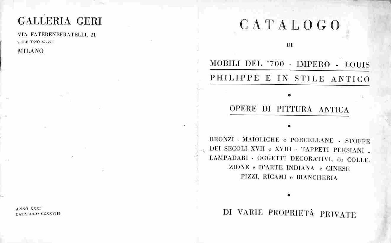 Galleria Geri. Catalogo di mobili del '700, impero, Louis Philippe …