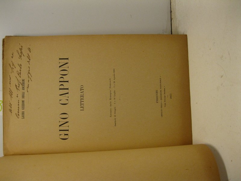 Gino Capponi letterato. Estratto dalla Rassegna Nazionale, fascicoli 16 giugno, …