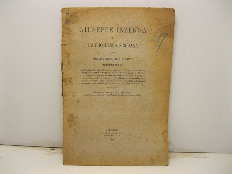 Giuseppe Inzenga e l'agricoltura siciliana per Rosario agronomo Tirrito. Lettura …