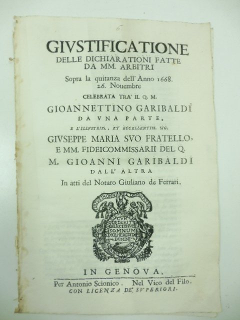 Giustificatione delle dichiarationi fatte da Mm. arbitri sopra la quitanza …