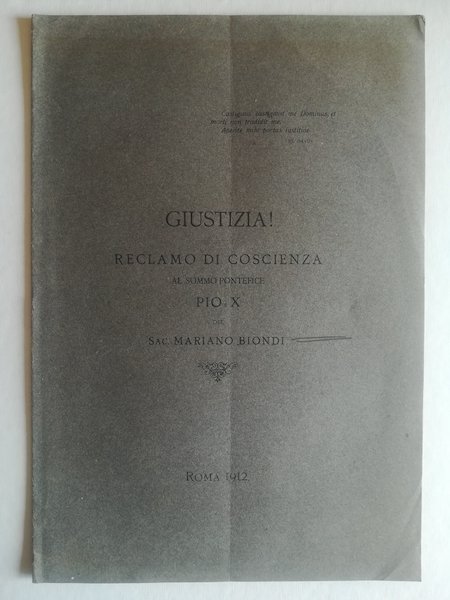 Giustizia! Reclamo di coscienza al sommo Pontefice Pio X